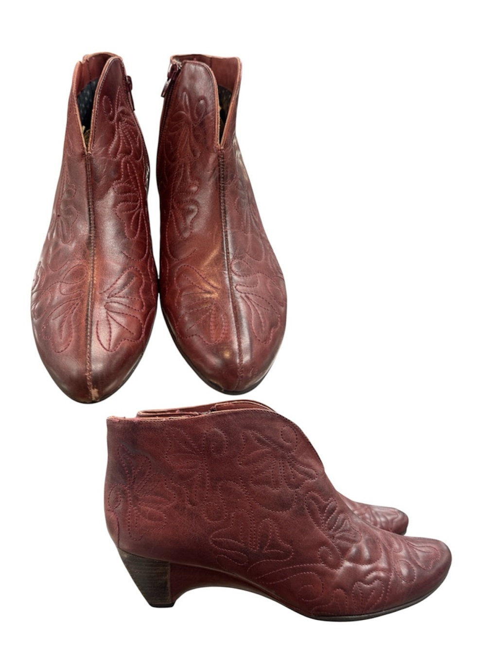 PIKOLINOS Burgundy Leather Embroidered Ankle Booties s40